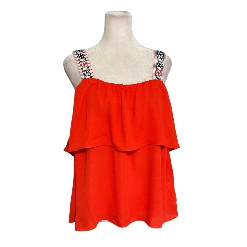 J. Crew Embroidered Orange Ruffle Tier Tank Size 6